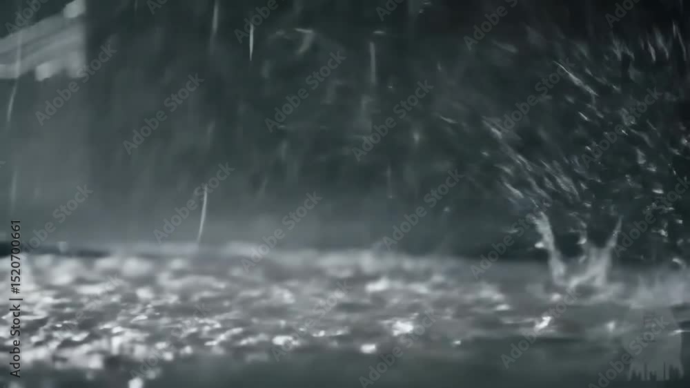 Aufkleber raindrops falling on surface creating splashes and ripples in water