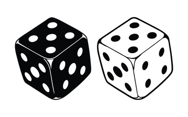 Stylized dice drawing, Minimalist gambling symbol in contrasting black and white