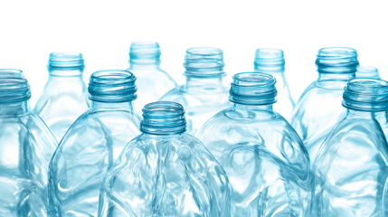 Group of Empty Translucent Blue Plastic Bottles on Transparent Background, PNG