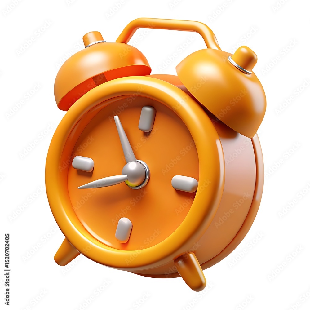 Poster vibrant orange alarm clock icon in 3d rendered style for time management and punctuality concepts