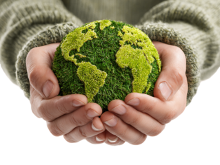 Hands Gently Holding a Green Globe, PNG