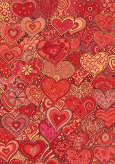 Decorative red hearts in a romantic design
