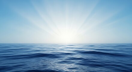 Fototapeta premium Serene Ocean Sunrise A Peaceful Seascape of Tranquil Waters and Radiant Light