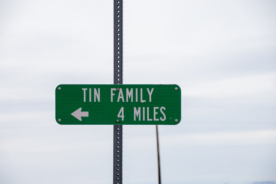 Road sign for the Tin Family on the Enchanted Highway North Dakota