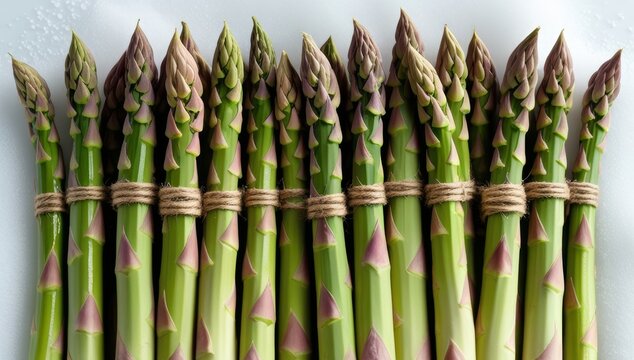 A bundle of fresh asparagus spears tied with twine, symbolizing healthy eating - Powered by Adobe