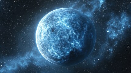 Obraz premium Frozen Celestial Body: A Crystalline Planet in Deep Space