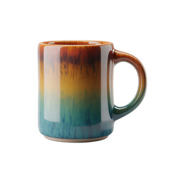 Ceramic coffee mug with gradient design isolated on transparent background