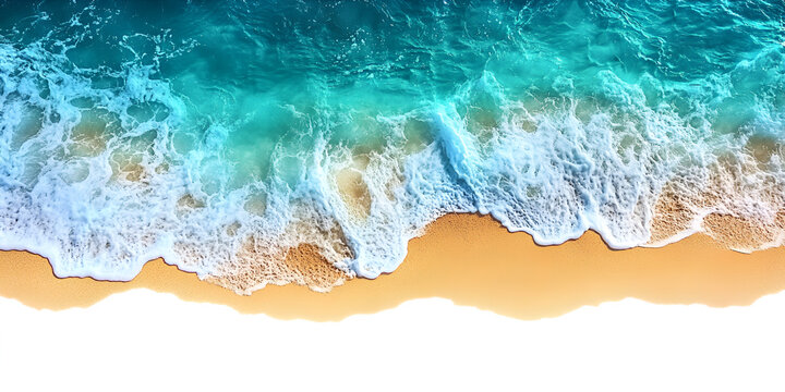 Abstract blue watercolor ocean waves on a summer beach with a tropical sky