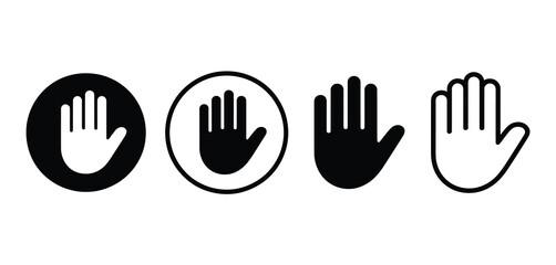 Hand Icons Set Black White Variations Circle Outline