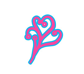 Abstract flower shape, hand drawn flora y2k element isolated on transparent background 