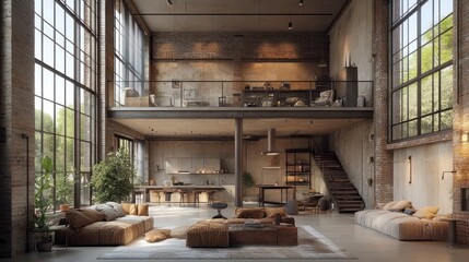 Stunning Loft Apartment Design: Industrial Chic Interior with Open Concept Living