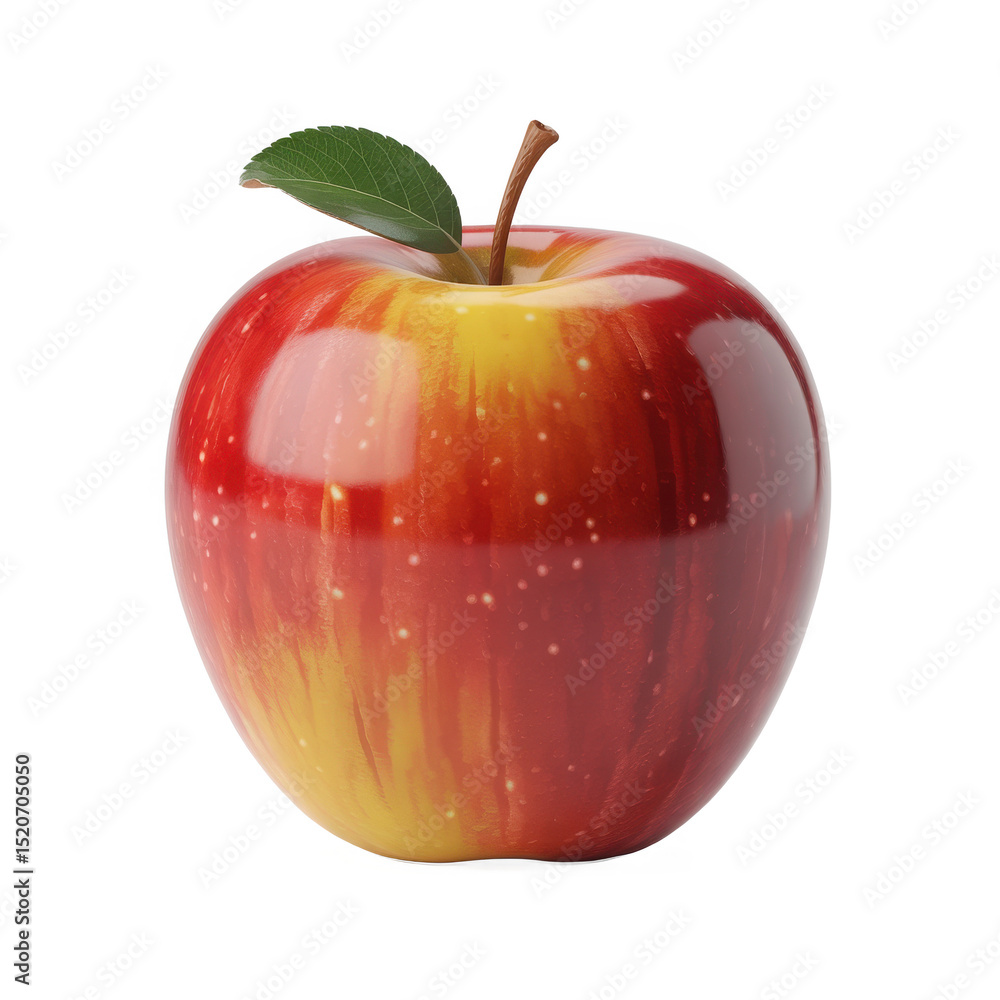 Poster shiny red apple with leaf isolated on transparent background