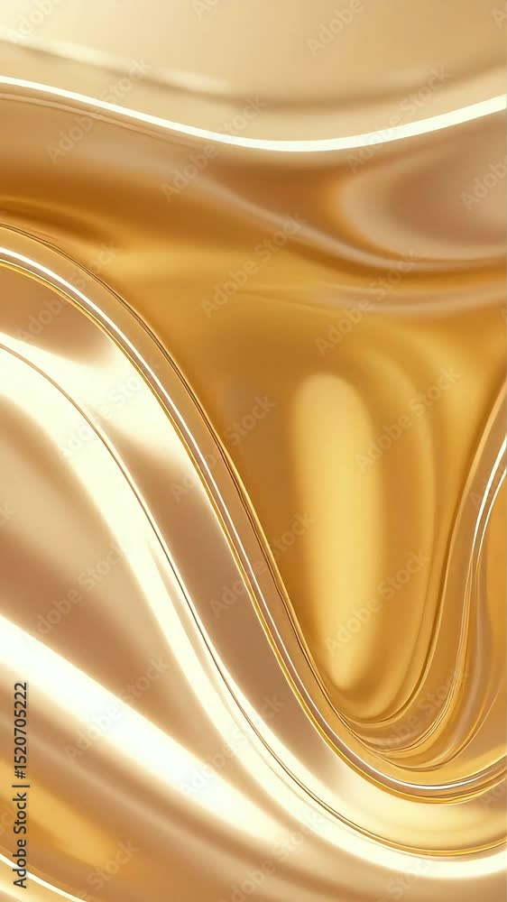 Poster golden liquid abstract motion: fluid waves and shimmering reflections