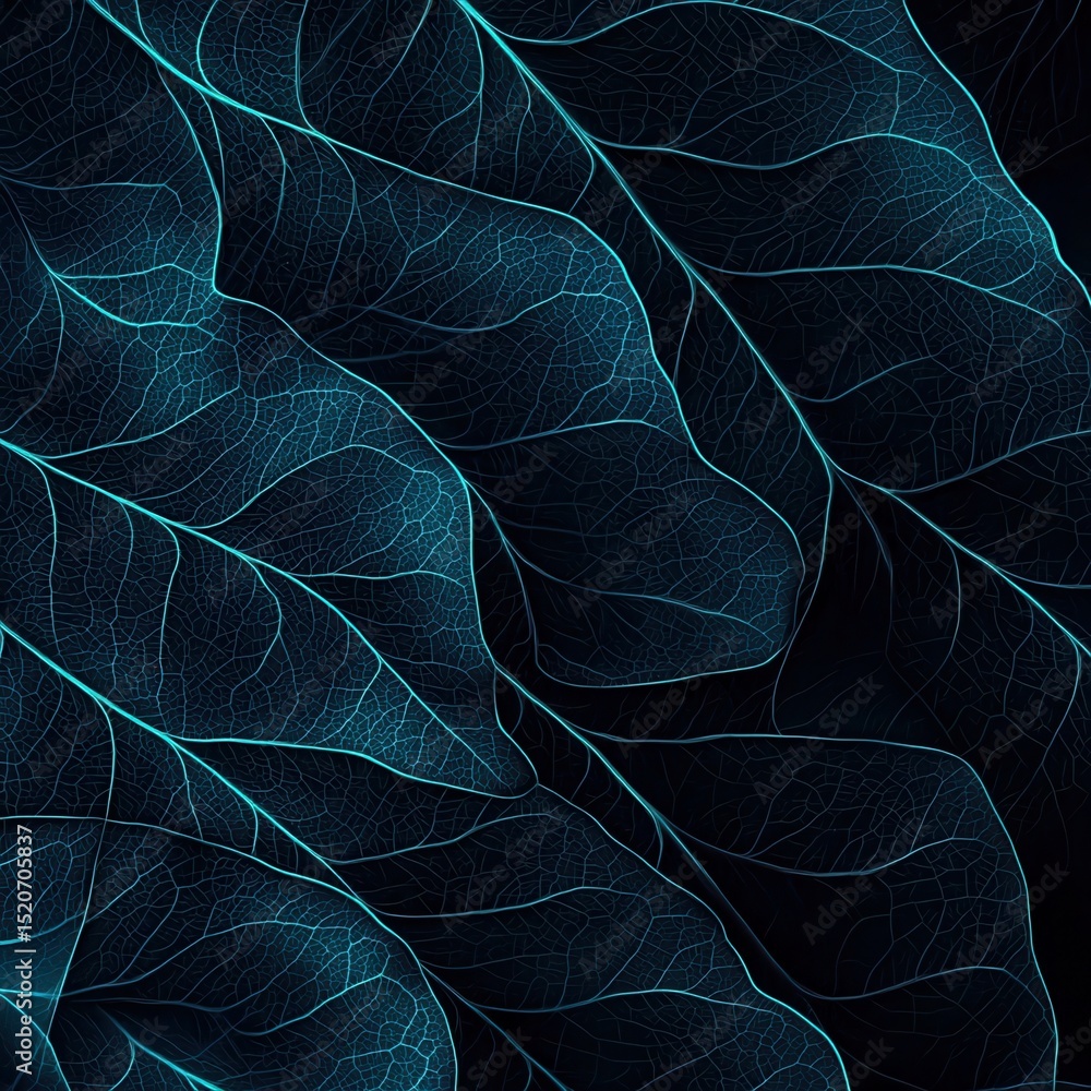 Poster nature conservation concept translucent leaves with intricate vein patterns on a dark background.