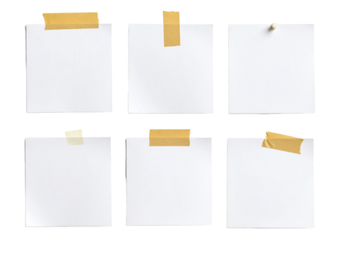 Blank white paper with tape suitable for adding text or designs, office organization, or minimalistic backgrounds for presentations, mockups, or branding.