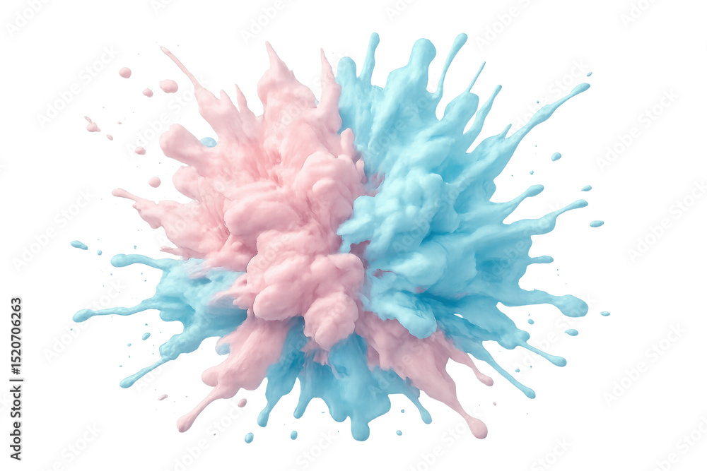 Poster pink and blue paint splashing together, creating a vibrant and dynamic explosion of color on a trans