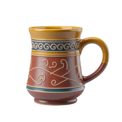 Ornate ceramic mug with intricate design isolated on transparent background