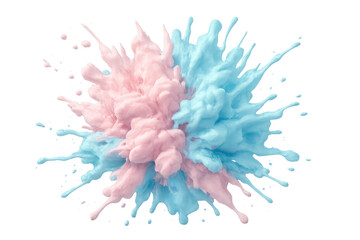 Pink and blue paint splashing together, creating a vibrant and dynamic explosion of color on a transparent background