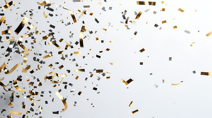 Colorful paint splashes and flying confetti create an abstract, textured pattern against a white background, perfect for a vibrant celebration illustration