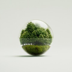 nature conservation concept Miniature forest encapsulated in a glass sphere.