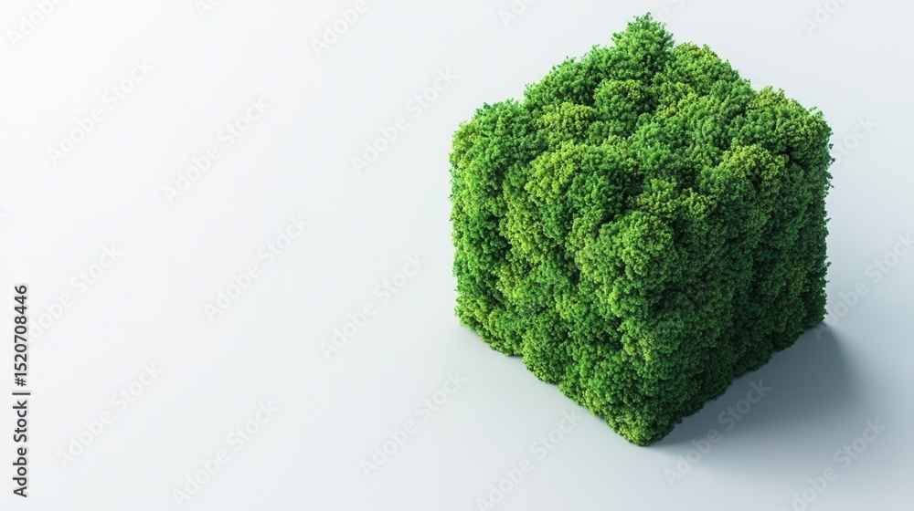 Poster nature conservation concept abstract cube made of lush greenery on a minimal background.