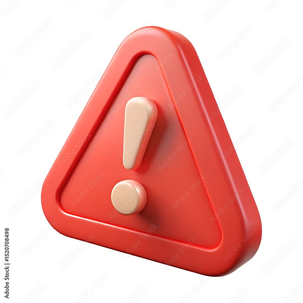 Poster red 3d warning sign in the shape of a triangle with an exclamation point against a white background