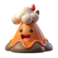 Naklejka premium Cute Volcano Character with Clouds and Lava