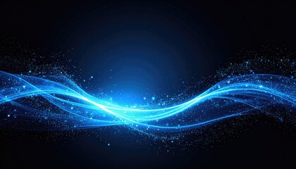 sci fi energy effect. Abstract blue light waves with sparkling particles create a captivating visual effect against a dark background.