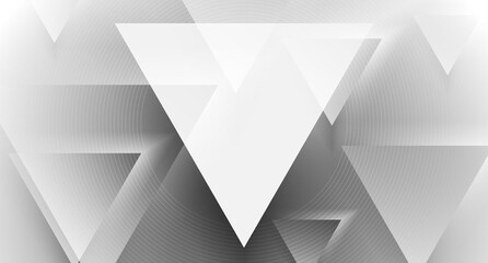 White grey geometric tech background with glossy triangles and linear circles. Vector design