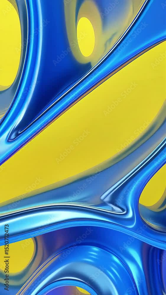 Poster abstract blue and yellow liquid forms flowing dynamically