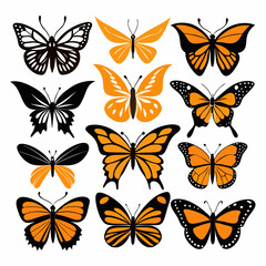 Obraz premium Butterfly Silhouette and Colored Vector Set