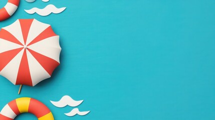 Bright and Colorful Summer Beach Background with Umbrella and Float Rings