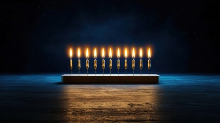 A beautiful menorah with glowing candles, symbolizing warmth and tradition during Hanukkah celebrations in a dark background.