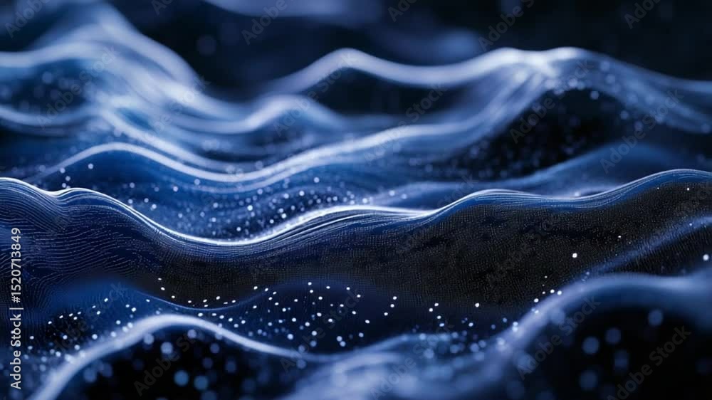 Poster elegant blue wave background with glowing particles animation, data visualization
