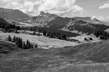 The wide meadows on the northern side of Sciliar mount in the Dolomites