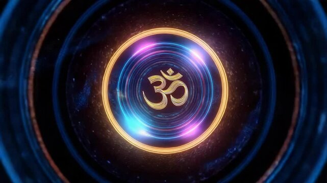 Om Symbol In Blue Cosmic Ring With Energy Wave Loop