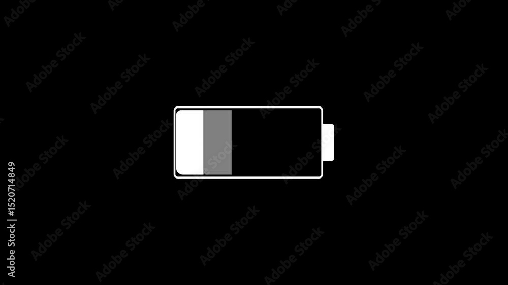 Poster animated battery charge indicator on black background showing various levels of power availability i