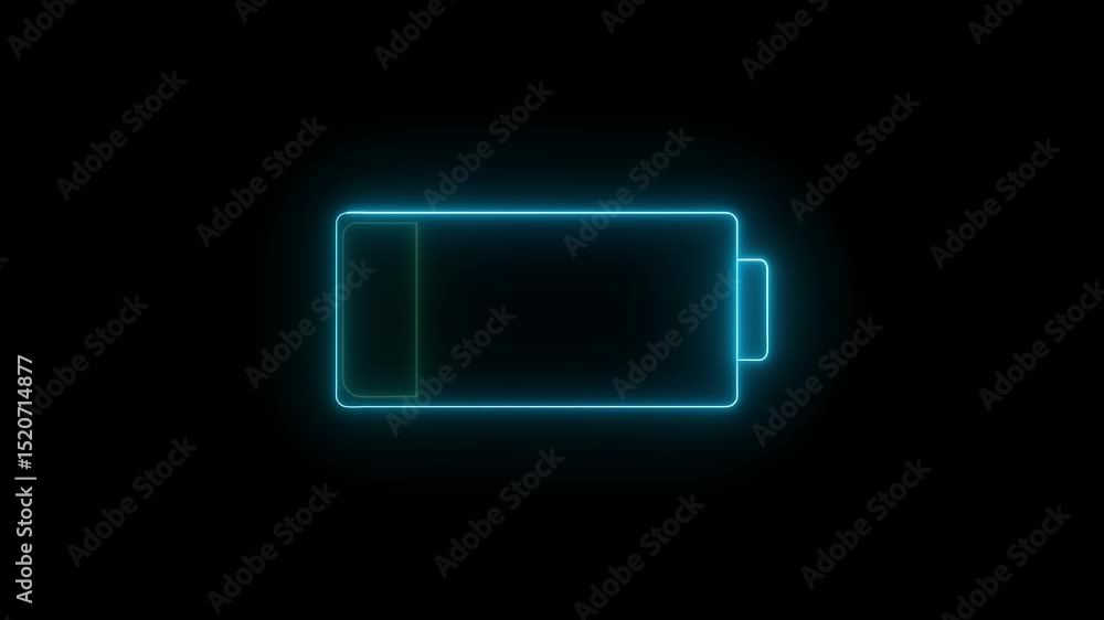 Poster animated neon battery indicator graphic with teal and green color scheme charging progress on a blac