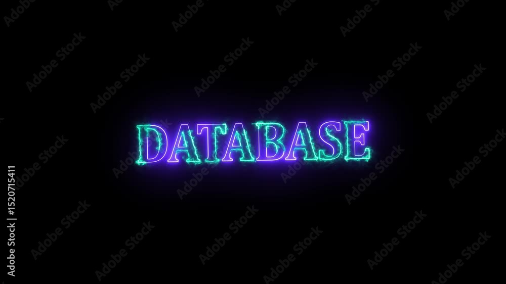 Poster glowing neon database animation on black background perfect for technology data science and digital 