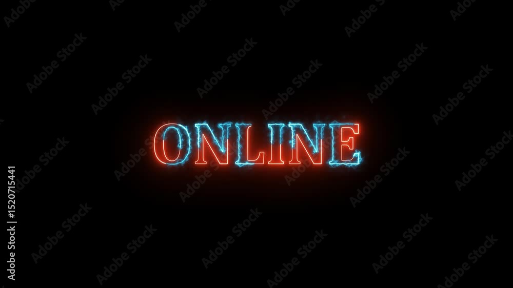 Poster electric neon online text animation with glowing red and blue effects on a black background suitable