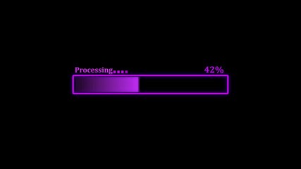 Neon purple processing bar graphic displaying progress on black background for digital data operations - Powered by Adobe