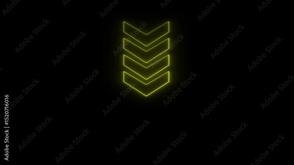 Aufkleber animated glowing neon arrow series pointing downward against a black background for digital applicat