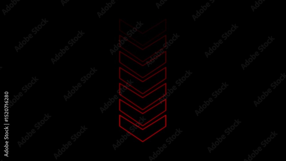 Poster animated red arrow chevron directional indicator downward against a black background for visual comm