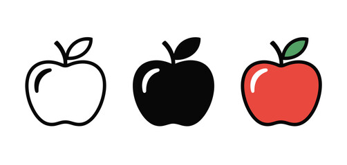 Apple Icon Set Line Art, Black, and Red Variations
