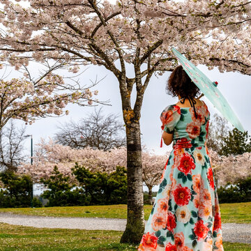 Beautiful traditional outfit. Handsome young Japanese woman wearing beautiful traditional colorful Kimonos outfit at Japanese style house.
