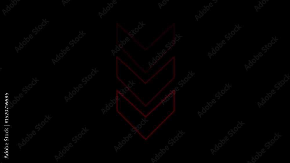 Poster animated red chevron arrows descending on a dark background providing directional guidance or visual