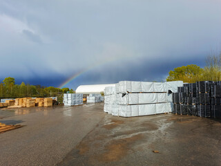 Lumber, boards, stacked. Products packed in polyethylene.
