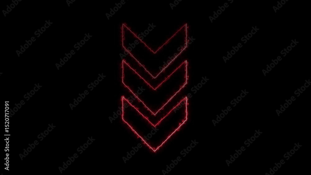 Poster animated red glowing arrow downward directional symbol on black background abstract motion graphics