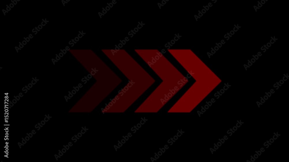 Poster animated red arrow directional graphics moving right on a black background suitable for concepts suc