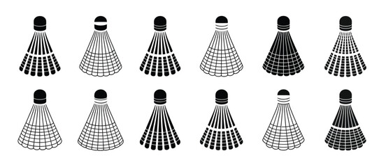 Twelve Badminton Shuttlecock Icons Black and White